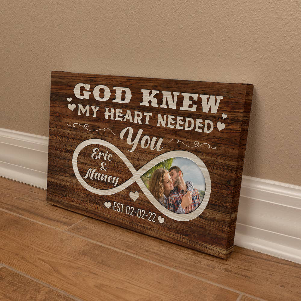 Personalized God Knew My Heart Needed You Gallery Wrapped Canvas With Photo (3:2)