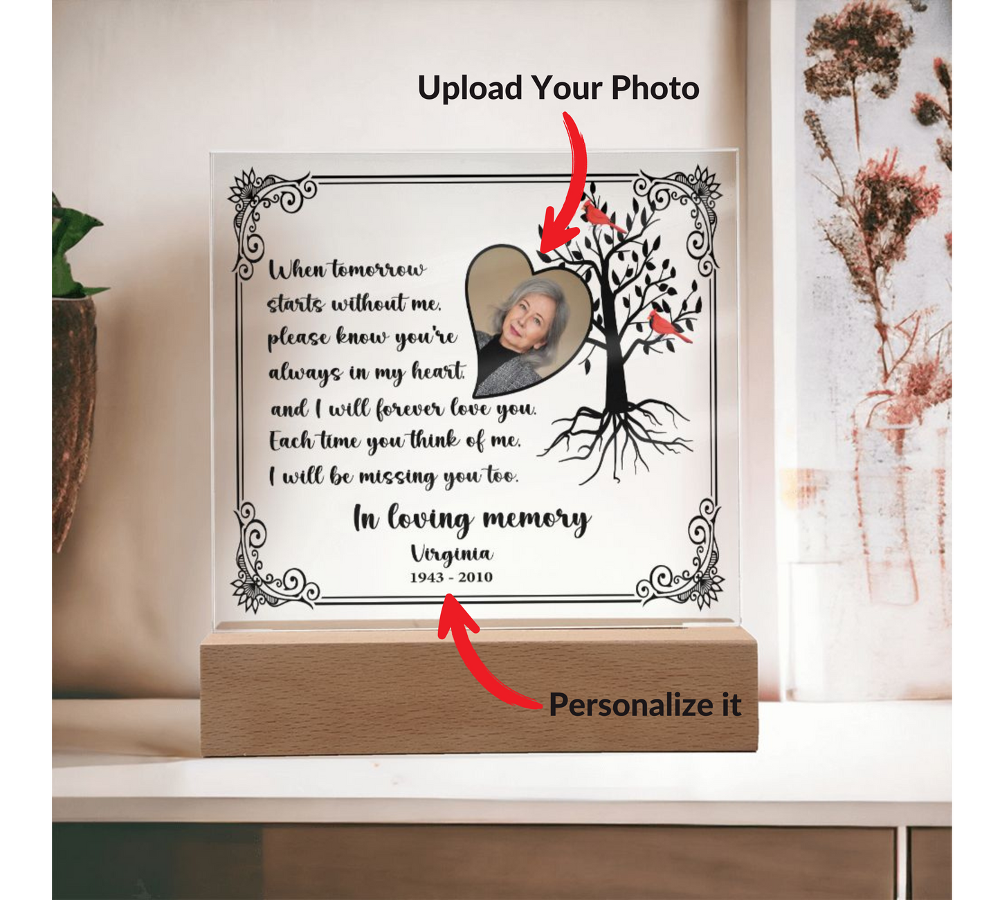 Personalized Memorial Gift With Photo - When Tomorrow Starts Without Me - Acrylic Plaque