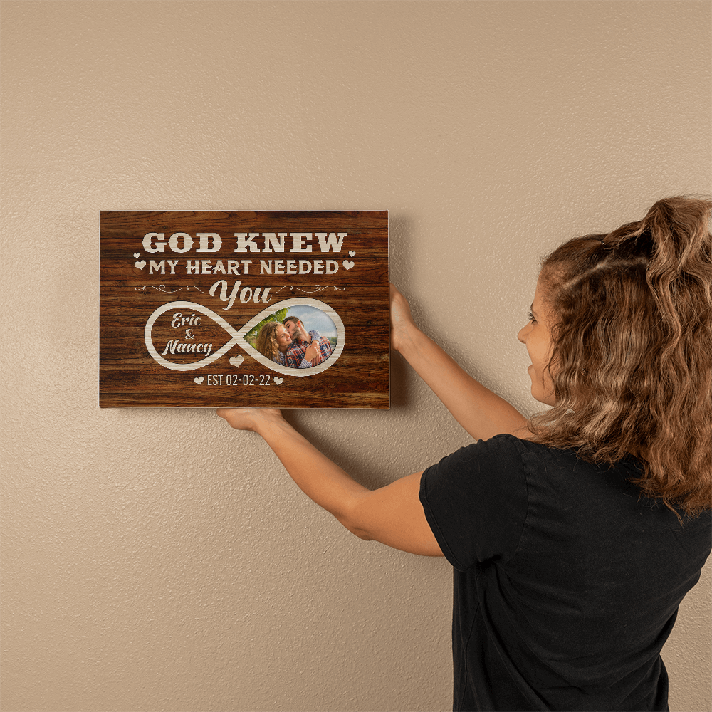 Personalized God Knew My Heart Needed You Gallery Wrapped Canvas With Photo (3:2)