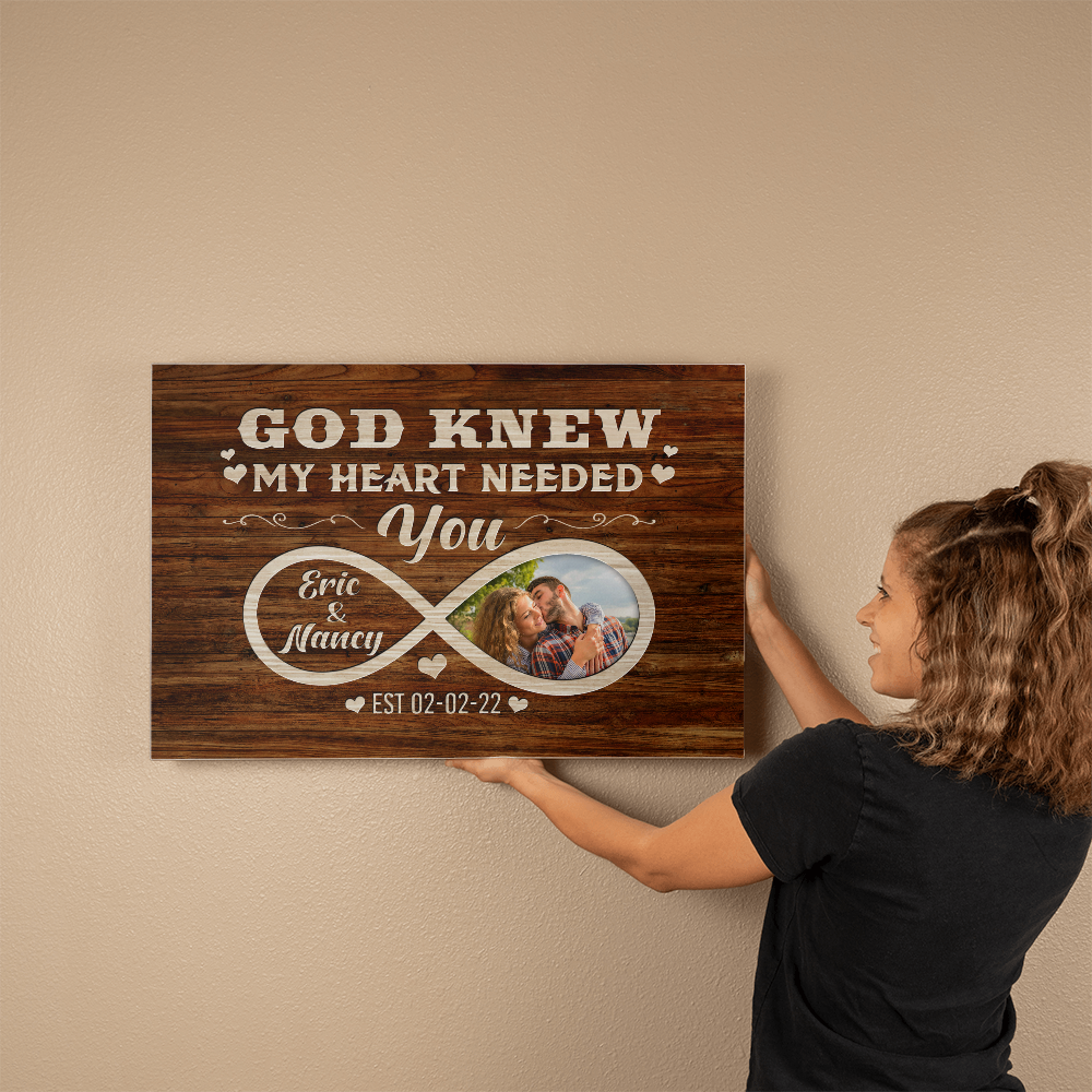 Personalized God Knew My Heart Needed You Gallery Wrapped Canvas With Photo (3:2)
