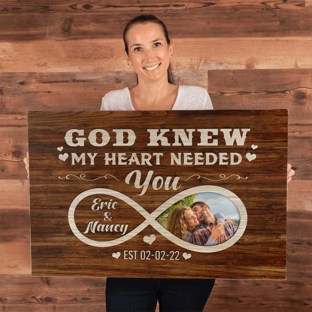Personalized God Knew My Heart Needed You Gallery Wrapped Canvas With Photo (3:2)