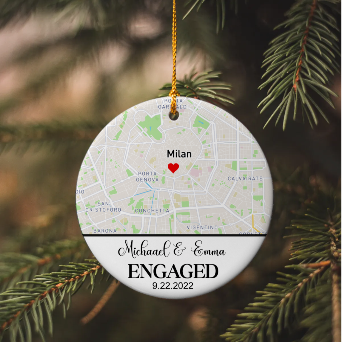 Custom City Map Engagement Ornament