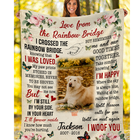 Love From The Rainbow Bridge - Personalized Dog Memorial Blanket