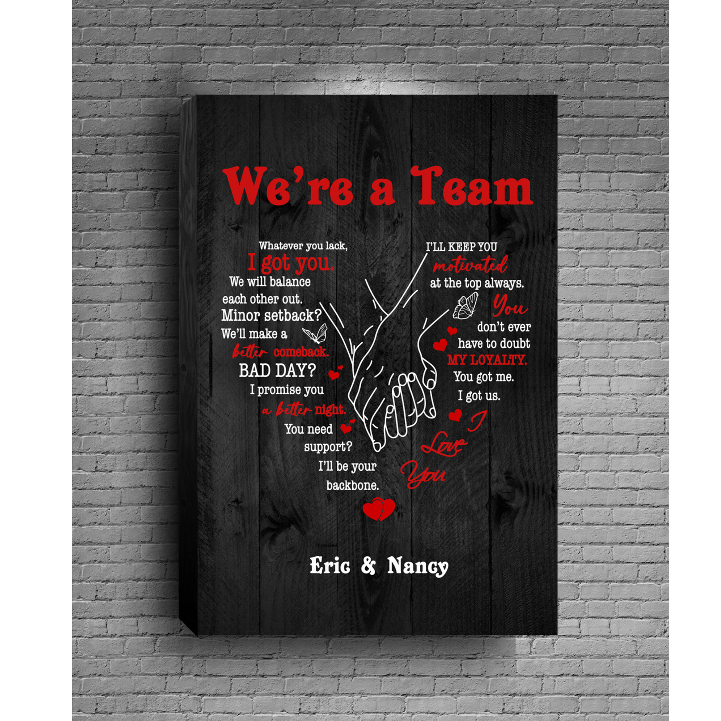 Personalized “We’re a Team” Premium Canvas Black Background
