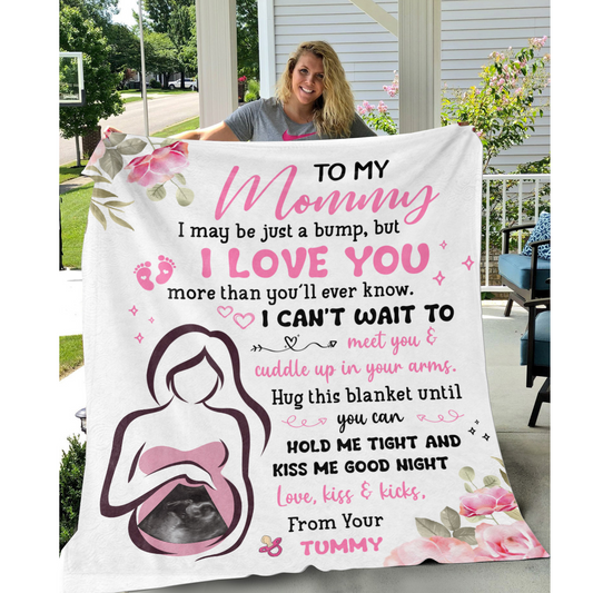 To My Mommy From Baby Bump Personalized  Blanket With Sonogram Photo - Great Gift For Expecting Mom