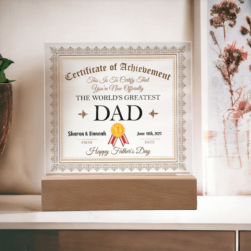 World's Greatest Dad Certificate - Great Father's Day Gift