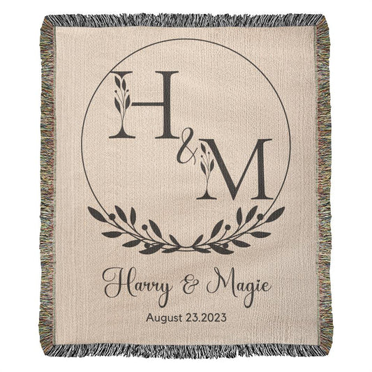 Personalized Initial Wedding GIft Woven Blanket H&M Cream