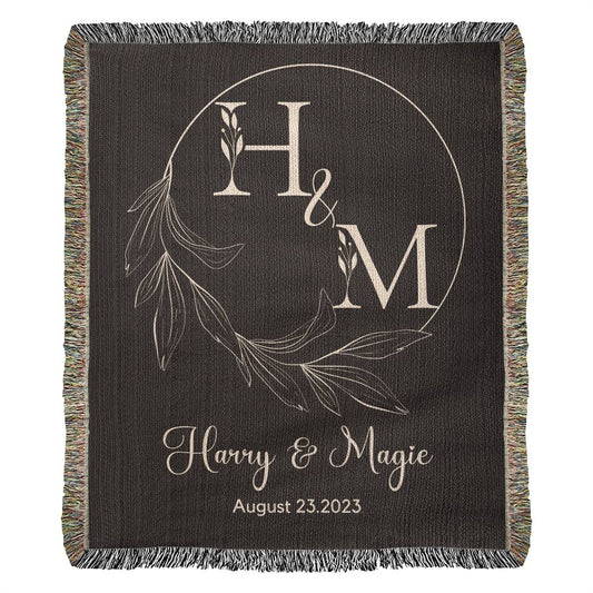 Personalized Initial Wedding GIft Woven Blanket H&M Black