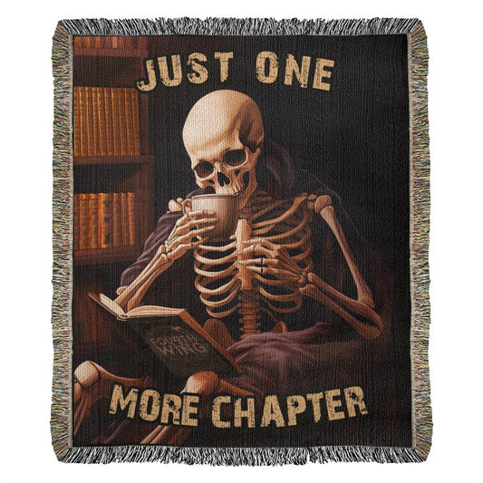 One More Chapter Skeleton Woven Throw Blanket - Great Bookish Merch