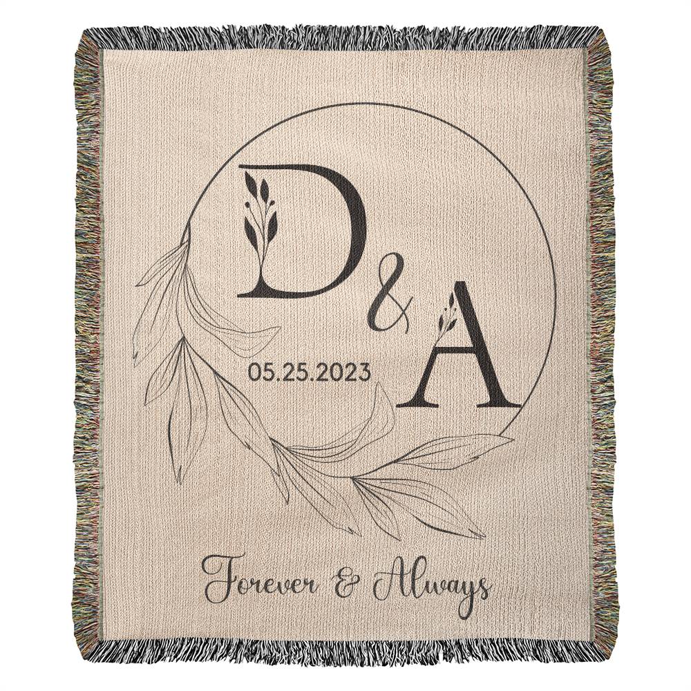 Personalized Initial Wedding GIft Woven Blanket Cream