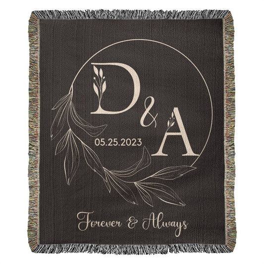 Personalized Initial Wedding Gift Woven Blanket Black