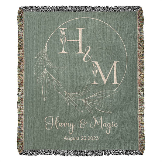 Personalized Initial Wedding GIft Woven Blanket H&M Green