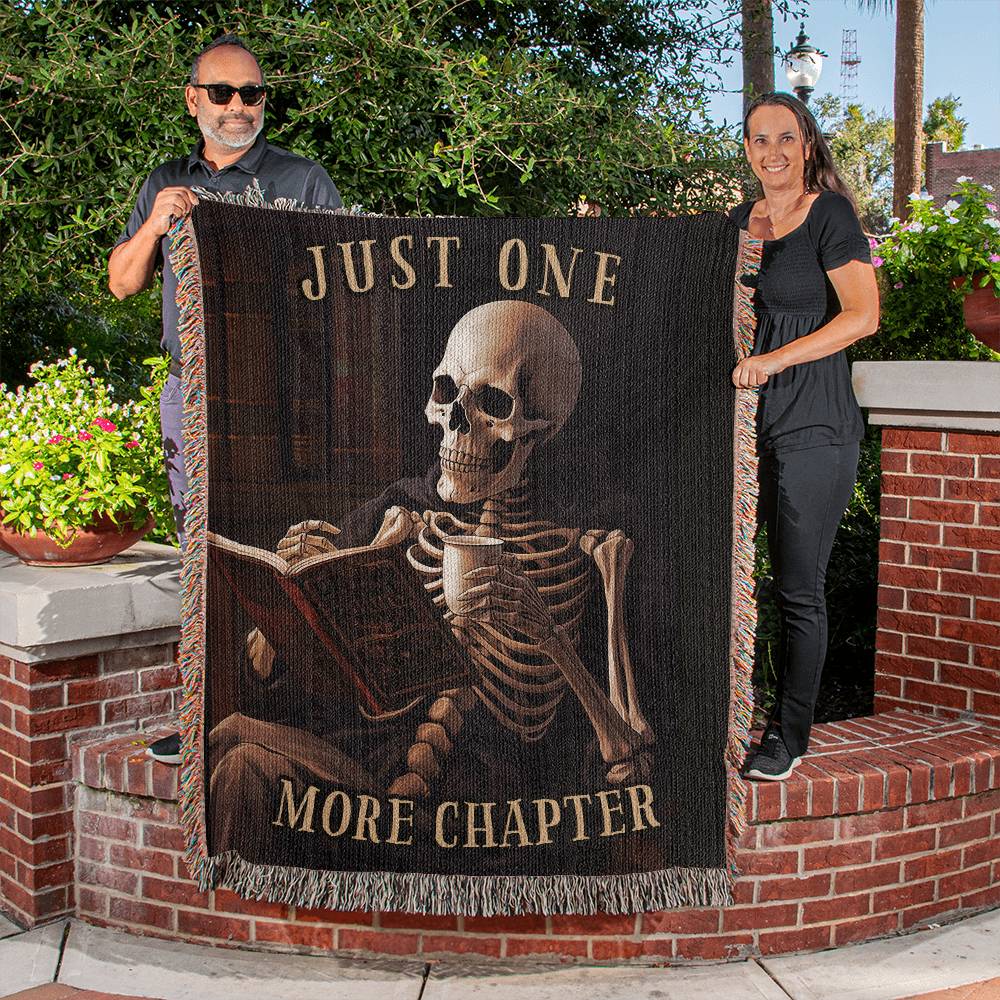 Just One More Chapter Skeleton Woven Throw Blanket