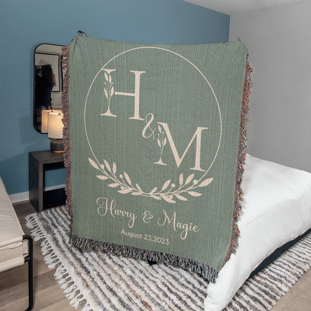 Personalized Initial Wedding GIft Woven Blanket Harry and Magie