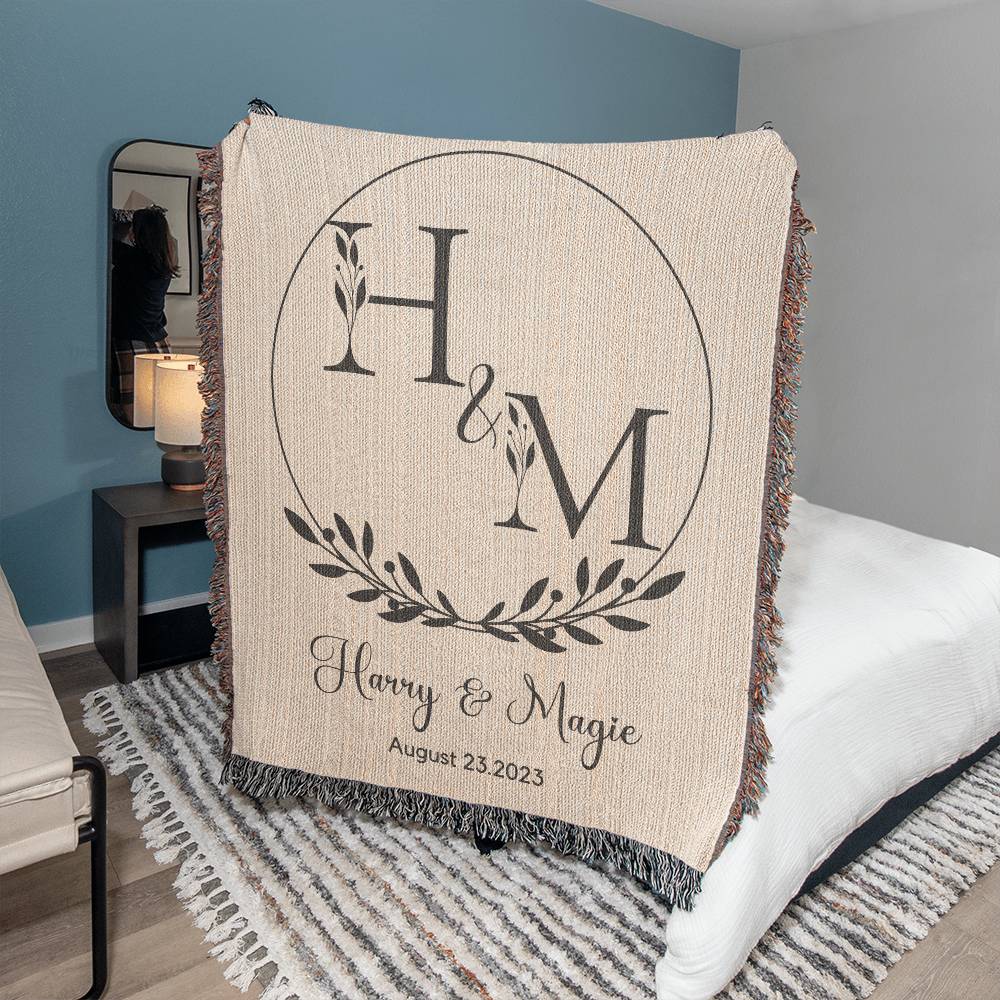 Personalized Initial Wedding GIft Woven Blanket H&M Cream