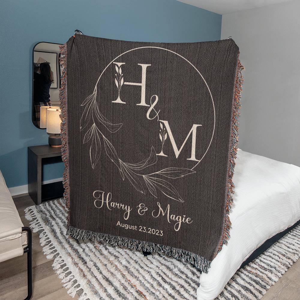 Personalized Initial Wedding GIft Woven Blanket H&M Black