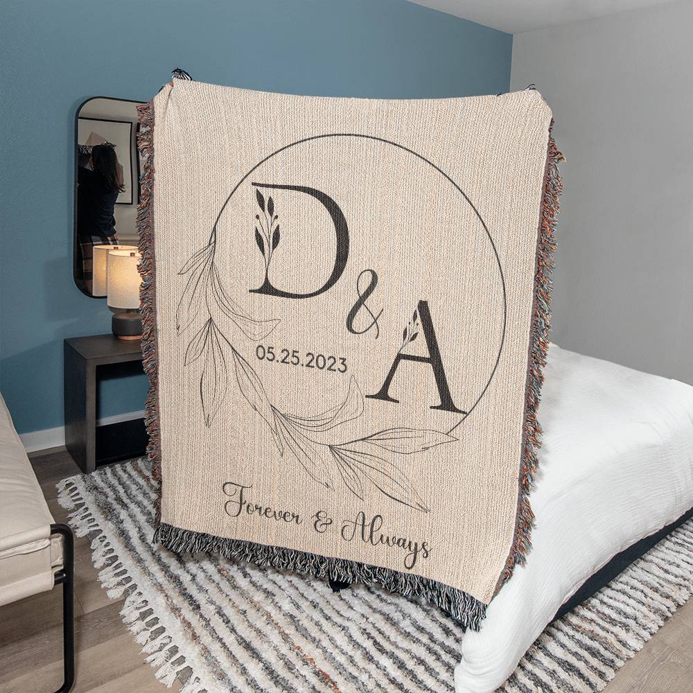 Personalized Initial Wedding GIft Woven Blanket Cream