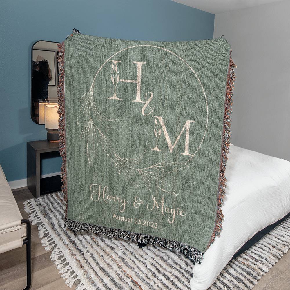 Personalized Initial Wedding GIft Woven Blanket H&M Green