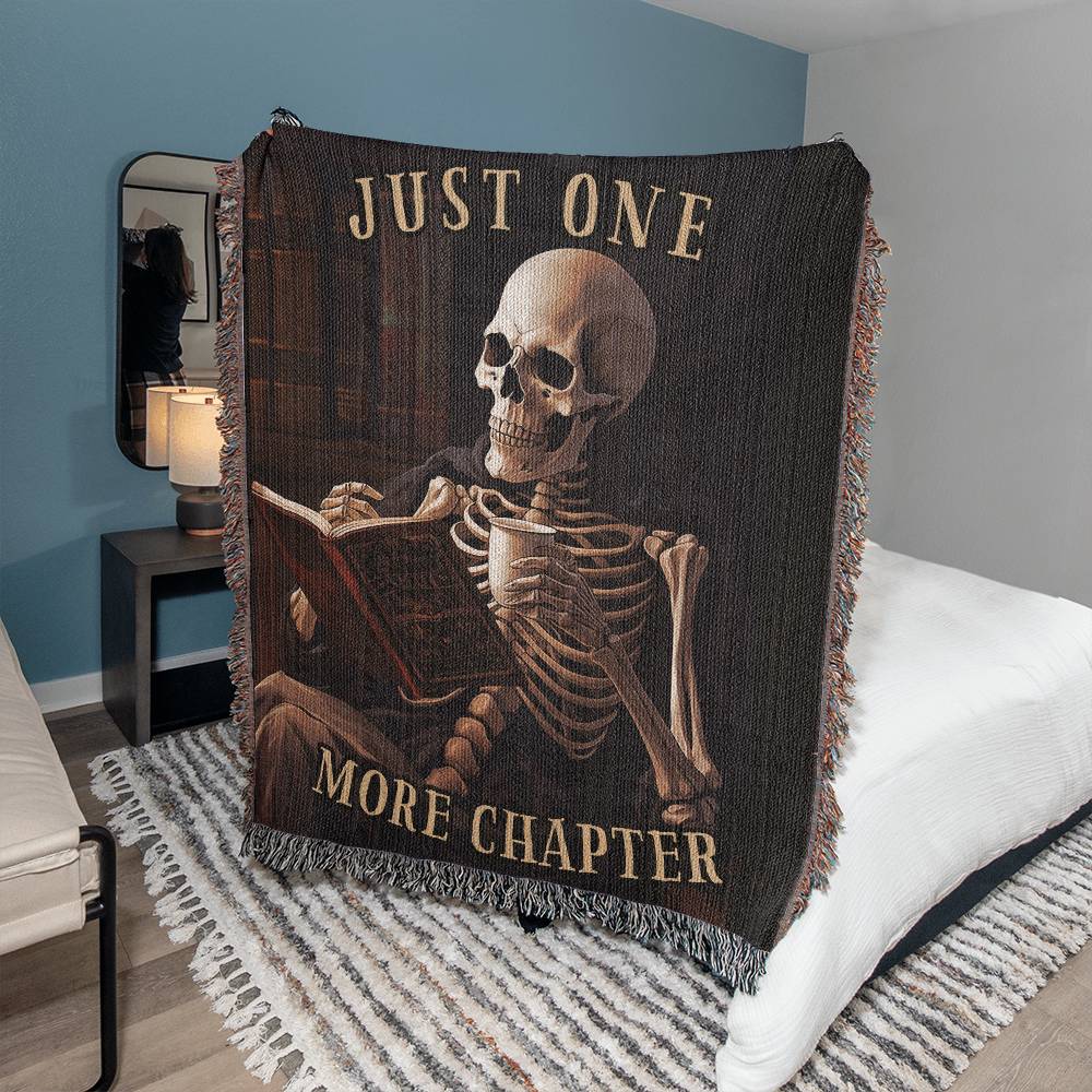 Just One More Chapter Skeleton Woven Throw Blanket