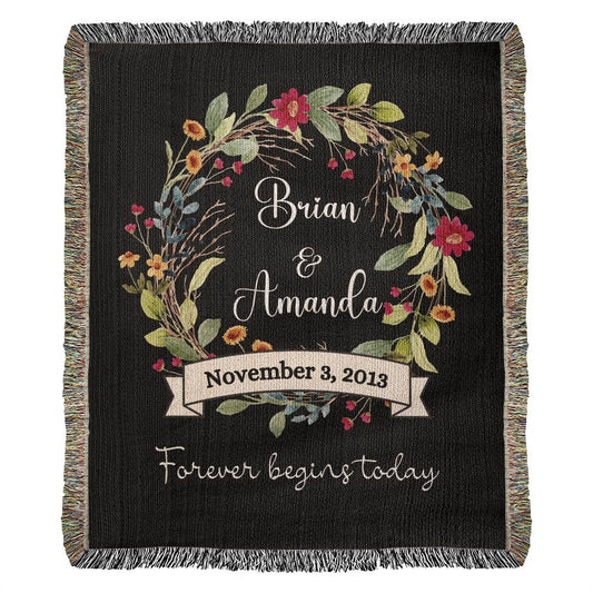 Forever Begins Today Wreath Wedding/Engagement Blanket