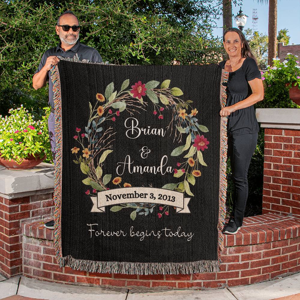 Forever Begins Today Wreath Wedding/Engagement Blanket