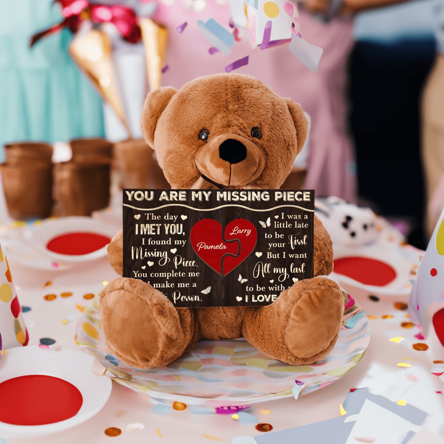 Personalized 'You Are My Missing Piece' Teddy Bear – Customizable with Your Names