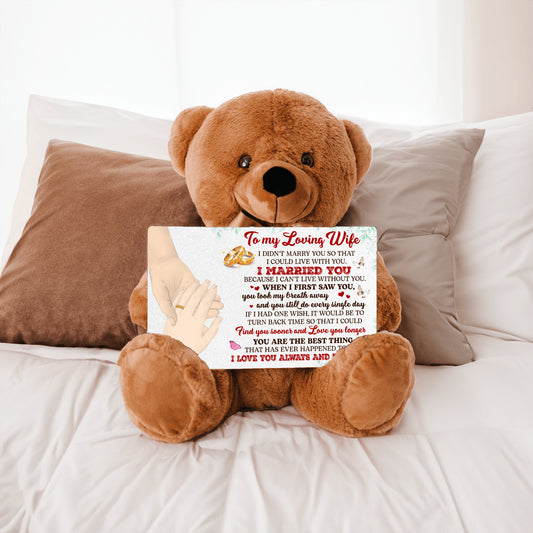 Personalized Teddy Bear with Heartfelt 'To My Loving Wife' Message – Customizable Couple Hands & Skin Tone