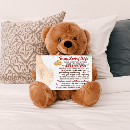 Personalized Teddy Bear with Heartfelt 'To My Loving Wife' Message – Customizable Couple Hands & Skin Tone