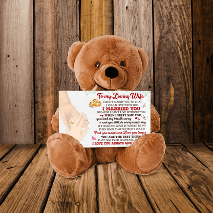 Personalized Teddy Bear with Heartfelt 'To My Loving Wife' Message – Customizable Couple Hands & Skin Tone