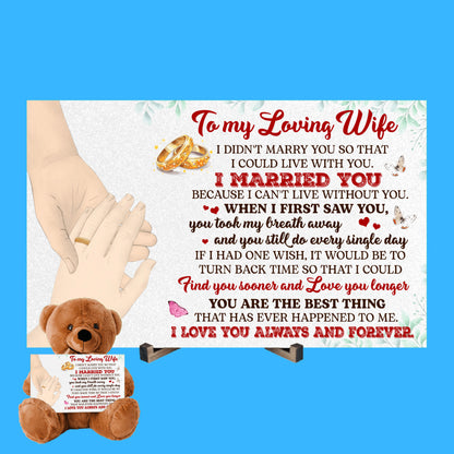 Personalized Teddy Bear with Heartfelt 'To My Loving Wife' Message – Customizable Couple Hands & Skin Tone