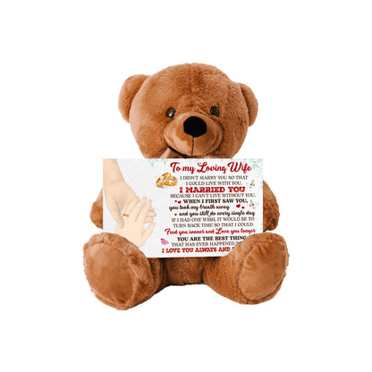 Personalized Teddy Bear with Heartfelt 'To My Loving Wife' Message – Customizable Couple Hands & Skin Tone