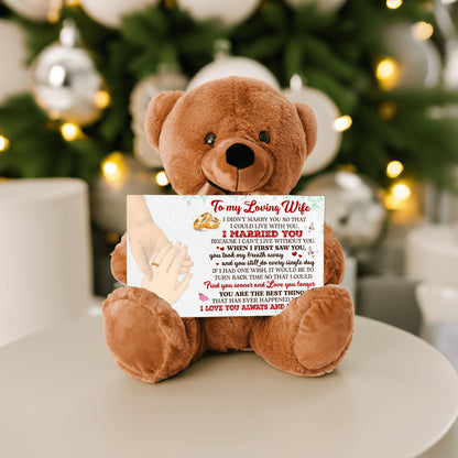 Personalized Teddy Bear with Heartfelt 'To My Loving Wife' Message – Customizable Couple Hands & Skin Tone