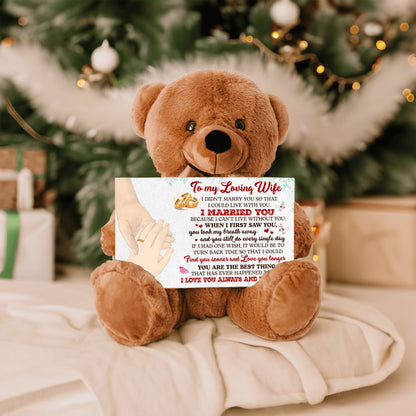 Personalized Teddy Bear with Heartfelt 'To My Loving Wife' Message – Customizable Couple Hands & Skin Tone