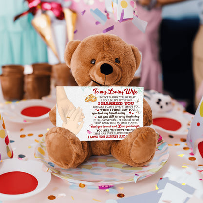 Personalized Teddy Bear with Heartfelt 'To My Loving Wife' Message – Customizable Couple Hands & Skin Tone