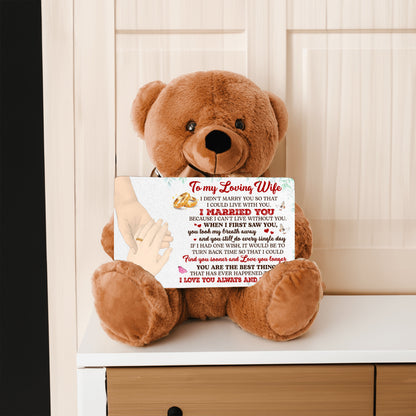 Personalized Teddy Bear with Heartfelt 'To My Loving Wife' Message – Customizable Couple Hands & Skin Tone