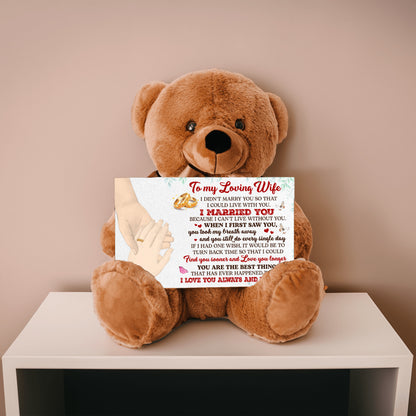 Personalized Teddy Bear with Heartfelt 'To My Loving Wife' Message – Customizable Couple Hands & Skin Tone