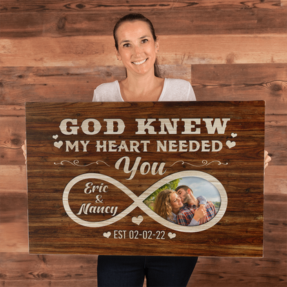 Personalized God Knew My Heart Needed You Gallery Wrapped Canvas With Photo (3:2)