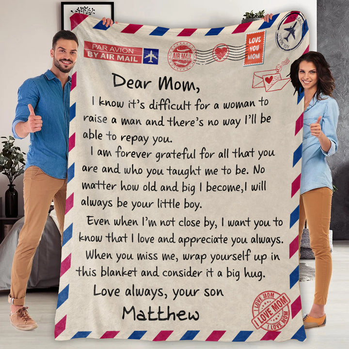 Personalized to My Mom Blanket from Daughter Son Love Letter Mail to Mom Birthday Mothers Day Christmas Customized Fleece Sherpa Blanket : Home & Kitchen
