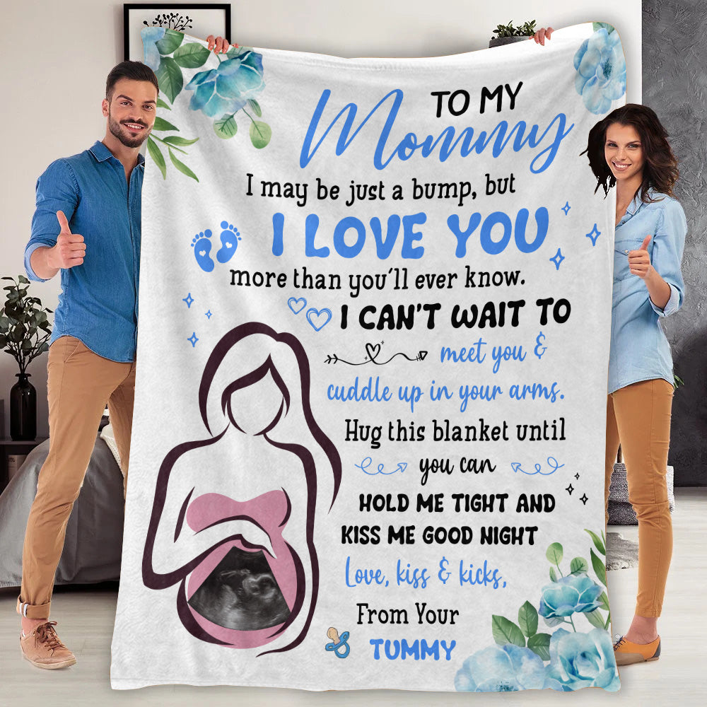 To My Mommy From Baby Bump Personalized  Blanket With Sonogram Photo - Great Gift For Expecting Mom