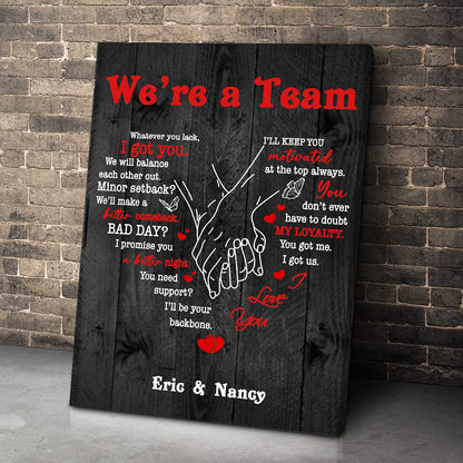 Personalized “We’re a Team” Premium Canvas Black Background