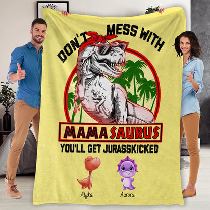 Personalized Don't Mess With Mamasaurus Blanket - Best Mother's Day Gift For Mom